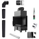 Kamineinsatz KRATKI FLOKI S Rechts 8 kW fi160 Schwarz TERMOTEC Rohrsatz