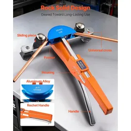 Vevor Rohrbiegegerät, 6-22 mm, Rohrbieger bis 90°, Vorwärts, Biegemaschine mit 7 farbigen Aluminiumlegierungs-Backen, HLK-Werkzeuge, für Kupfer...
