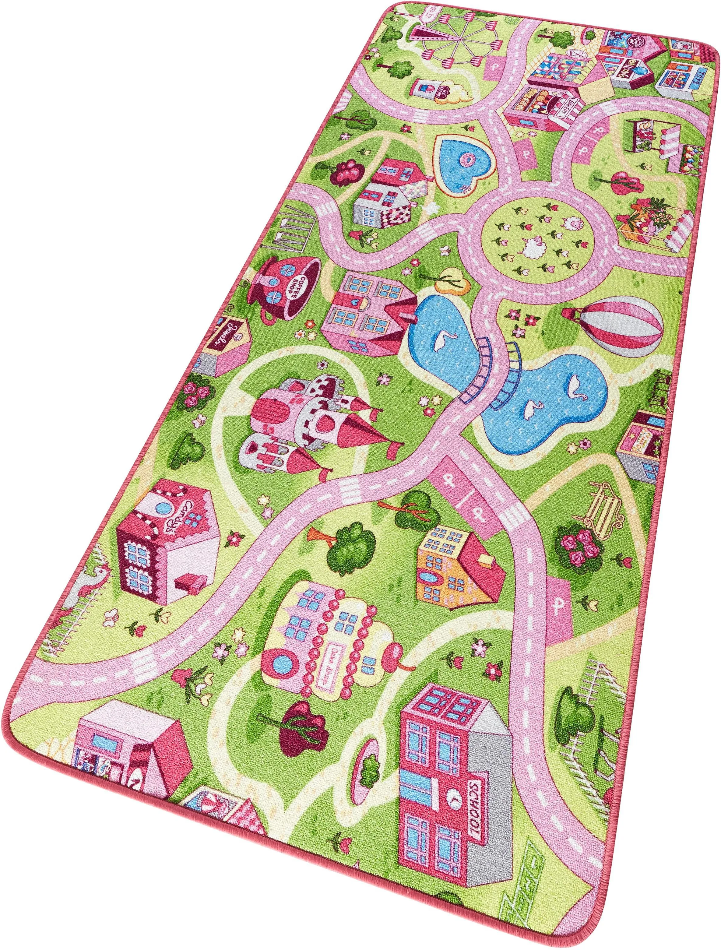 Kinderteppich HANSE HOME "Sweettown" Teppiche Gr. B: 200cm, 7mm, L: 300cm, rosa Kinder Kurzflor, Straßen-Spielteppich, Spielunterlage, Kinderzimmer