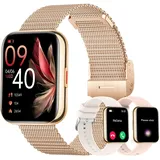 Smartwatch für Damen, Anrufe und Antwort/WhatsApp/Sprachassistent, 1,85 Zoll digitale Uhr Fitness Tracker mit Herzfrequenzmesser/Schlafmonitor/Schrittzähler, 110+ Sport-Smartwatch Android iOS Gold