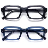 OPULIZE EDG Blaulichtfilter Lesebrille für Damen Herren, Entspiegelt Blendfreie UV400-Schutz Federscharnier Anti-Müdigkeit, Rechteckiger Rahmen, Computerbrillen Gaming, 2er-Pack Schwarz Blau +1,00