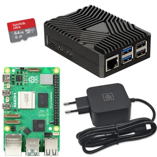 Home Assistant Smarthomezentrale | Raspberry Pi 5 4GB | Air-Flow Metallgehäuse | 64GB SD-Karte | Home Assistant OS