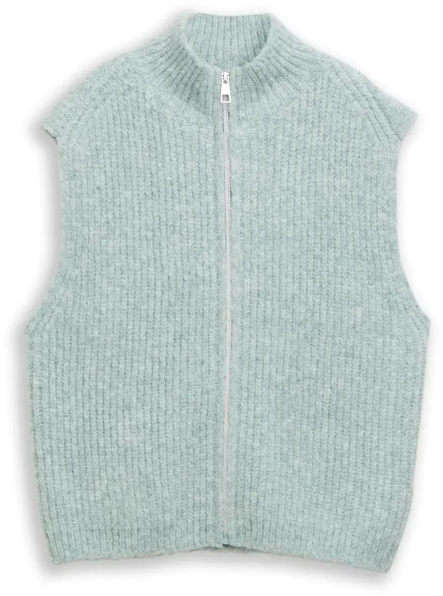 TOM TAILOR DENIM Damen Pullunder mit Stehkragen, blau, Meliert, Gr. XS