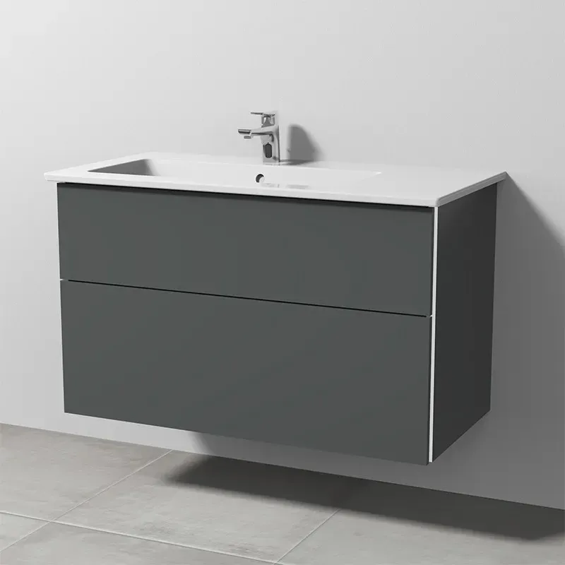 Sanipa 3way Keramik-Set Venticello Keramik-Waschtisch und Unterbau mit 2 Auszügen, Anthrazit-Matt BR32522