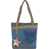 Sunsa Damen Handtasche. Nachhaltige Shopper in Vintage Retro Stil. Schultertasche aus recycelte Jeans. - Blau
