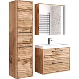 WELLTIME Badmöbel-Set »Canada«, - Fronten mit Wellenstruktur«, (Komplett-Set, 3 St., Fronten mit Wellenstruktur), Badmöbel mit Soft-Close, Spiegelschrank, Waschtisch mit Becken