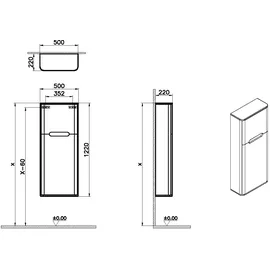 Vitra Sento Hochschrank Compact 2 Türen Türanschlag rechts 50 x 22 x 122 cm Hellgrau Matt