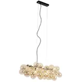 QAZQA - Design Design-Hängeleuchte schwarz mit Bernsteinglas 8-flammig - Uvas I Wohnzimmer I Schlafzimmer - Länglich - LED geeignet G9