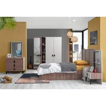 JV Möbel Kinderzimmer Set Bett Nachttisch Kommode Kleiderschrank Braun Modern Hochwertige