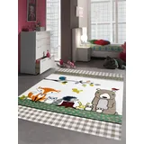 CARPETIA Kinderteppich Spielteppich Babyzimmer Teppich Tiere Bär Fuchs Igel Eule Beige Braun Größe 160x230 cm