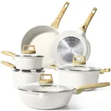 GiPP Topfset 10-Teiliges, Granit Topf und Pfannenset mit Antihaftbeschichtung, 24+28cm Pfanne + 28 cm Hoher Rand, 16+18+24cm Kochtopfset, Topfset Induktion Cookware Set für alle Herdarten, Weiß