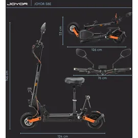 Vorago Joyor S8E Elektroroller 45 km/h 800W Sitz faltbar offroad Federung NFC E-Scooter E-Mofa Moped - Schwarz