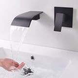 SHANFO Waschtischarmatur Wandmontage Wasserfall Schwarz Armatur Wand Einzigen Handgriff 2-Loch Unterputz Waschtischarmatur mit 12,5 cm Breitem Auslauf Messing Mischbatterie BPB1