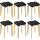 WOLTU 6er Set Esszimmerstühle, Massivholz, stapelbar, mit gepolstertem Polyurethanbezogenem Sitz, Schwarz - Schwarz