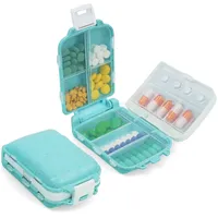 ACWOO Tablettenbox 7 Tage Morgens Abends, Pillendose 8 Gitter 3 Schichten, Pillendose Klein, Medikamentenbox - BPA Frei mit Einfachem Offenem Design für Medikamente, Vitamine, Fischöl usw(Blau)