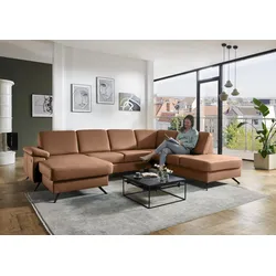 Wohnlandschaft DIE PLANBAR "PN-EM15047 U-Form, ohne Kopfstützen", parkett, B:309cm H:88cm T:235cm, Sofas, Echtleder, wahlweise mit Bettfunktion u. Stauraum