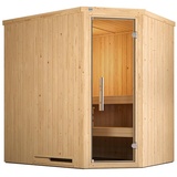 Weka Sauna Varberg 1 - Elementsauna Eckeinstieg -Ohne Ofen-Exklusiv Ganzglastür 4,5 kW BioAktiv-Kombiofen BioS inkl. Steuerung