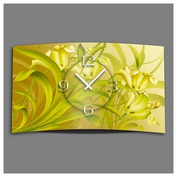 dixtime Wanduhr Lilien Designer Wanduhr modernes Wanduhren Design (Einzigartige 3D-Optik aus 4mm Alu-Dibond) gelb|grün