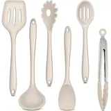 Onader Küchenhelfer Set, 6 Teiligs Silikon Küchenutensilien Kochutensilien Set, Antihaft Hitzebeständiger Kochbesteck Set zum Kochen, Spülmaschinenfest – Khaki