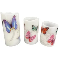 ABC home | Kerze mit Motiv Schmetterlinge| 3tlg. | LEDs | batteriebetrieben | Echtwachs