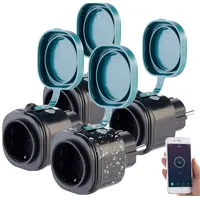 Luminea Home Control 4er-Set Outdoor-WLAN-Steckdosen mit Energiekostenmesser, App