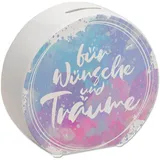 Spardose aus Keramik mit schönem Wasserfarbendesign und Aufschrift - Für Wünsche und Träume als stilvolle Geschenkidee für den Ehepartner das Kind oder Freunde die große Träume