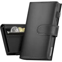 Manmaxim Geldbörse Herren Slim Wallet mit Münzfach Portmonee Herren mit RFID Schutz | Pop up Kartenetui Herren für 10 Karten Geldbeutel Herren | Schwarz Smart Wallets for Men