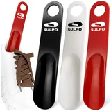 SULPO Schuhlöffel aus Kunststoff - Schuhanzieher Klein mit Lochung zum Aufhängen - Robuste Shoe Horn aus Plastik - Schuhlöffel Klein - 19 cm/Schwarz–Weiß–Rot / 3 Stk. - 19 cm