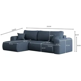 kaiser möbel Ecksofa mit Schlaffunktion und für Bettzeug, L-förmiges Sofa, Capri Stoff Verita Links Marineblau