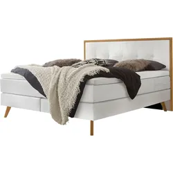 Boxspringbett HASENA "Nordic", braun (weiß, eiche bianco), B:168cm L:205cm, Komplettbetten, Boxspringbett, modernes Design, Nordic Bett, gestepptes Kopfteil, Eichenholz