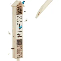 Relaxdays Insektenhotel mit Erdspieß, Nisthilfe Garten, groß, stehend, Bienenhotel Wildbienen, Holz, 148 cm hoch, natur