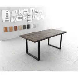 DELIFE Esstisch Edge 180x90 XL Akazie Platin Kufengestell Schwarz Live-Edge, Esstische, Baumkantenmöbel, Massivholzmöbel, Massivholz