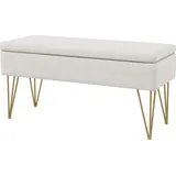 HOMCOM Sitzbank Polsterbank mit Stauraum, Leinenoptik, Bettbank mit Stahlbeine, für Schlafzimmer, Wohnzimmer, Flur, 100 x 40 x 49 cm, Creme   Aosom