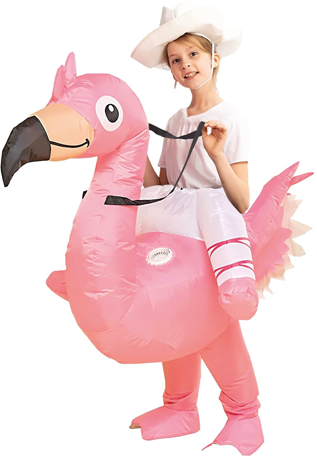 AirSuit® Aufblasbare Verkleidung Rosa Flamingo für Kinder | Größe 90 bis 120cm | Aus sehr strapazierfähigem Polyester - Angenehm zu tragen | Inklusive Aufblassystem | Riesiges Tier | OriginalCup®
