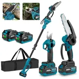 ONEVAN Akku-Hochentaster 3-in-1 Bürstenloser Elektro Teleskop Hochentaster Astsäge Gartenschere, mit 2× Akku, 2 m Stangenlänge, Kompakte Hochentaster