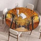 FANSU Tischdecke Outdoor Wetterfest Rund mit Gummizug, Rund Tischdecke mit 3D Muster Waschbar und Abwischbar für Esstisch, Couchtisch, Gartentisch Geeignet (Herbst,90cm)