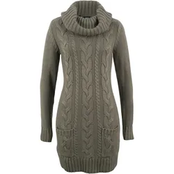 bonprix Strickkleid mit Rollkragen und aufgesetzten Taschen, grün, 32/34 (XS)