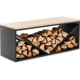 Hillvert Kaminholzregal mit Sitzbank 20/30 kg - 104 x 35 x 41 cm - Stahl / Holz - schwarz