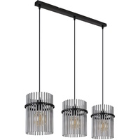 GLOBO Hängeleuchte Wohnzimmerlampe Pendellampe Esszimmerleuchte Deckenleuchte, Metall schwarz Glasstäbe rauchfarben, 3 Flammig E27, L 80 cm