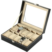 Sinoba Uhrenkoffer Uhrenbox Schaukasten Uhrenkasten Uhrenvitrine für 10 Uhren Leder-Look Echtglas-Fenster