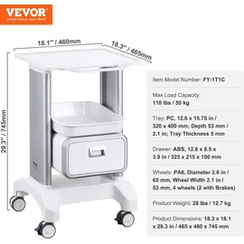 Vevor Laborwagen mit 1 Schublade 2 Ebenen