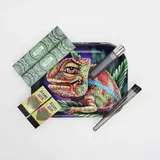 Smokerhontas Chameleon Rolling Tray Set - Mischeschale Stoner Kit/Kiffer Box mit Clipper, Longpapers, Filter Tips und Joint Tube - perfektes Kiffergeschenk!