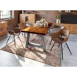 sam möbel gmbh Esstisch Baumkante Massiv Akazie nussbaumfarben 300x100 A-Gestell silber ALICANTE - Braun