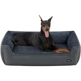 Feandrea Hundebett, Hundekissen in Leinenoptik, Hundekorb, erhöhte Ränder, rutschfeste Unterseite, Bezug abnehmbar waschbar, XXL, für extra große Hunde, 120 x 90 x 30 cm, dunkelgrau PGW013G01