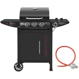 Royal Gourmet Gasgrill 3+1 Brenner Grillwagen mit 11,5 kW, Campinggrill mit Seitenbrenner, Outdoor Gas Grill inkl. Haken, Unterschrank für Balkon, Party Schwarz