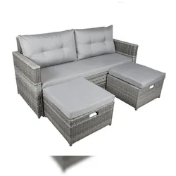 DELUKE Gartensofa TRIER halbrund - Kunststoff, Schilfgrau | Gartenmöbel Set Garten Loungeset