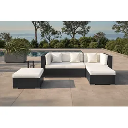 OUTFLEXX Gartenlounge, creme/weiß, schwarz, Polyrattan, 5 Personen, wasserfeste Kissenbox