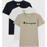 Champion T-Shirt CHAMPION "ICONS CONTRAST 3 pack Crewneck T-Shirt", Jungen, Gr. 86, nny, wht, ncb, Obermaterial: 100% Baumwolle, Rundhals, Shirts T-Shirt, für Kinder, sportlicher Stil, Kurzarm, Rundhalsausschnitt