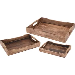 Tablett Holz Frühstück Tablett Serviertablett Vintage Tau Dekotablett Mangoholz 3tlg Set