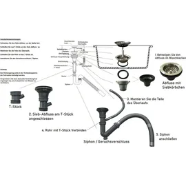 stabilo-sanitär Kingston rechts Einbauspüle granit schwarz Handbetätigung 600 x 450 mm